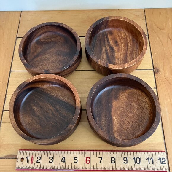 Natural Wood Bowl Set of 4 Wooden 6" Salad Bowls - Picture 2 of 8